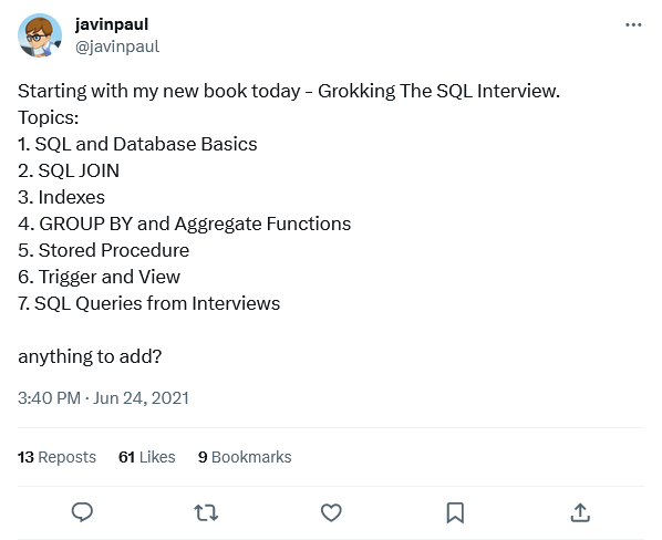 My New Book Grokking The Sql Interview Is Here Javinpaul