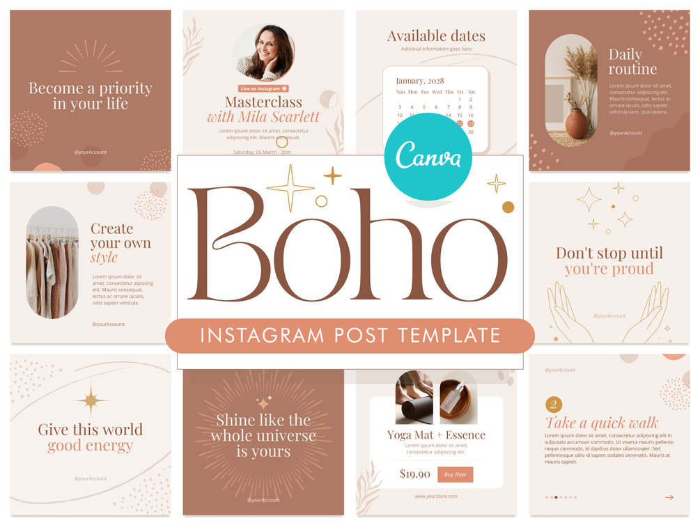 Boho Instagram Templates For Canva Instagram Post Template Canva Blogger Template Nude