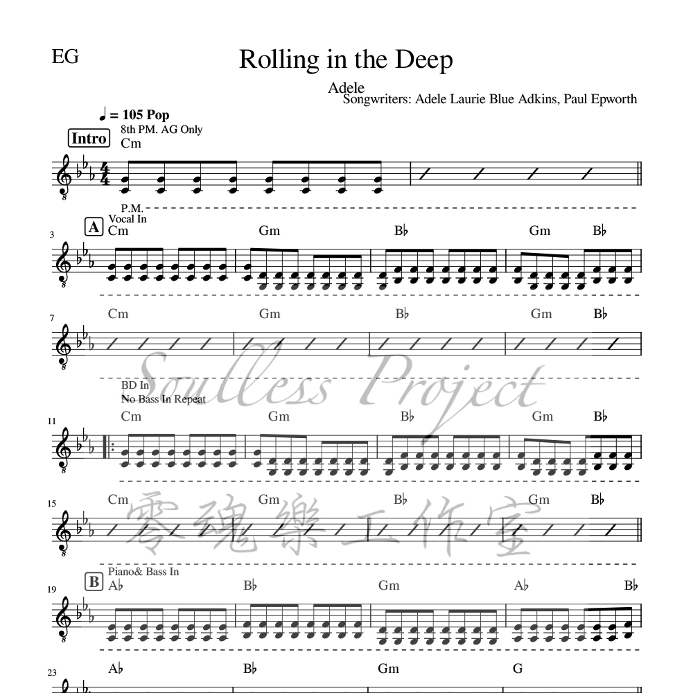 Adele Rolling In The Deep Guitar Chart