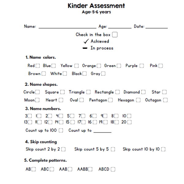 Kinder Assessment (5-6 years)