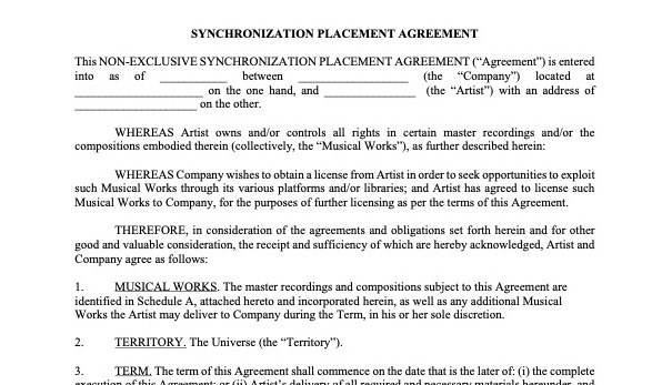 Non Exclusive Synch Agency Agreement