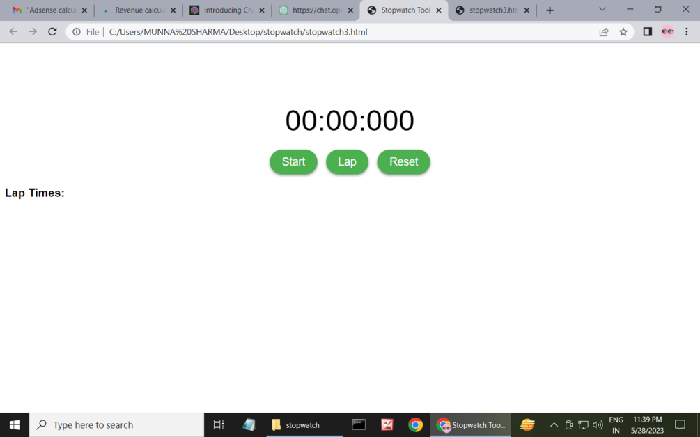Responsive Stopwatch html tool