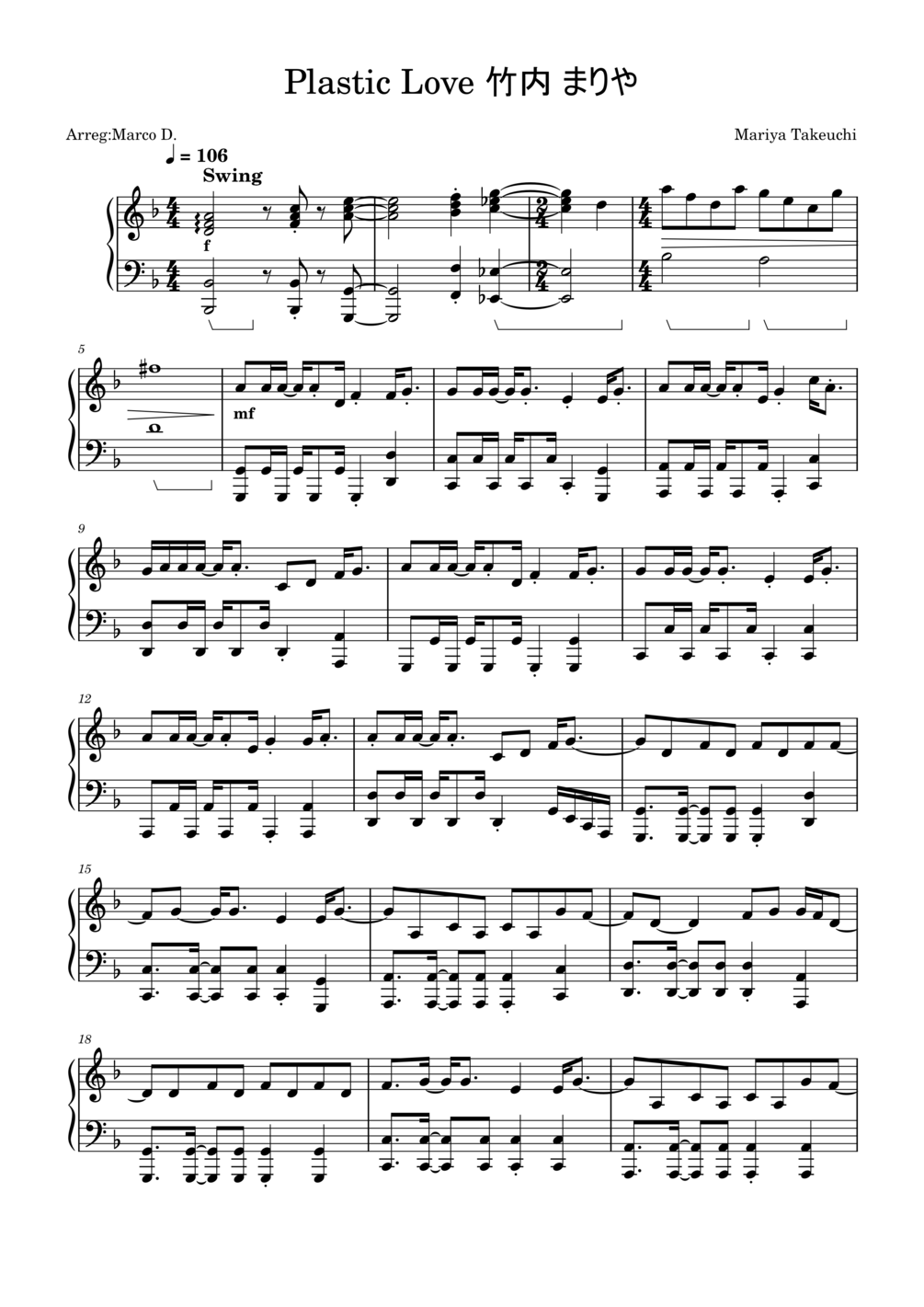 Plastic Love 竹内 まりや Mariya Takeuchi SHEET + MIDI