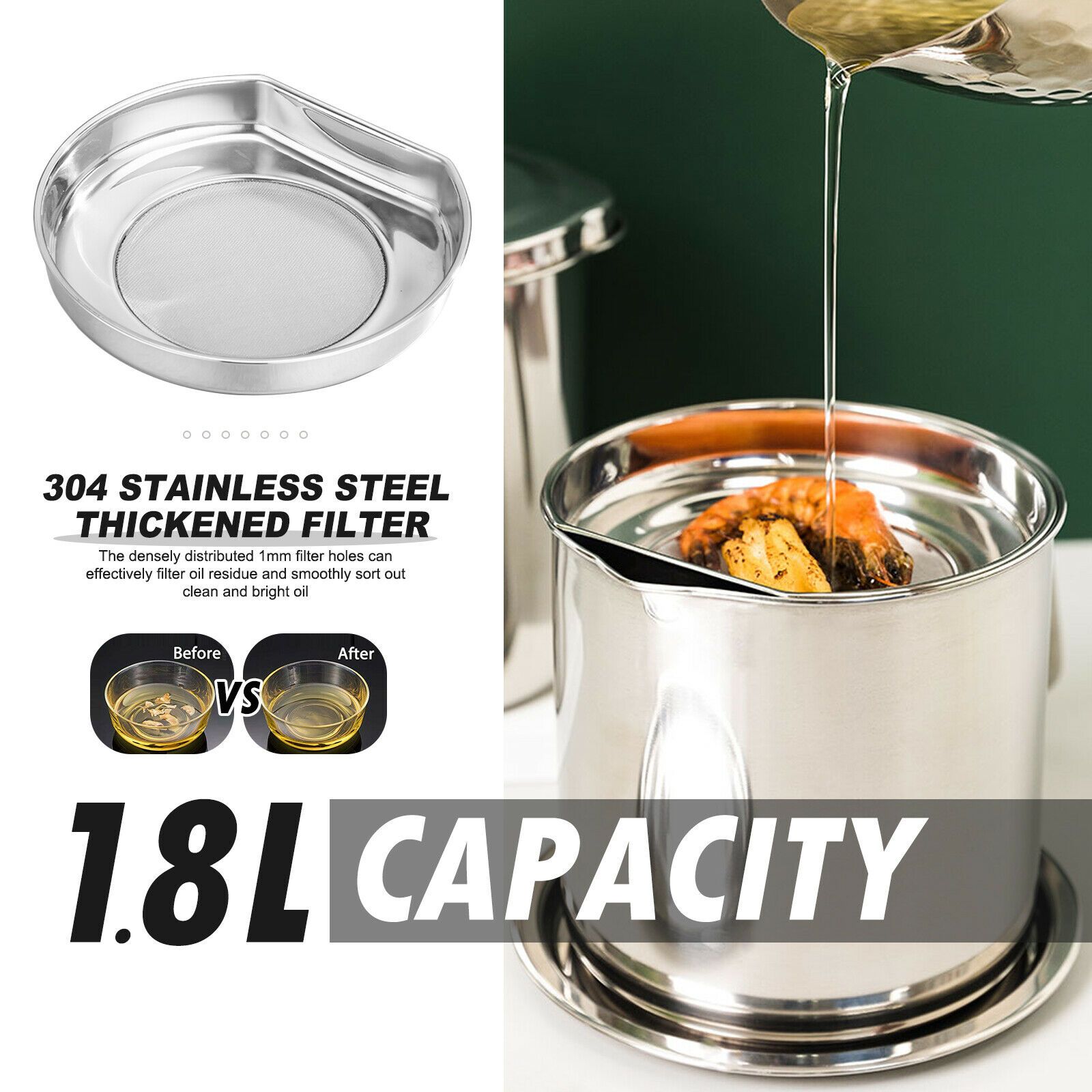 Oil Can Stainless Steel Filter Screen Kitchen Oil Storage Filter
