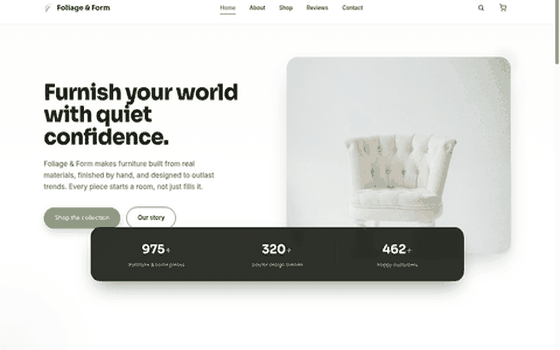 Desktop walkthrough preview of the Foliage & Form — Modern Furniture & Home Decor website template