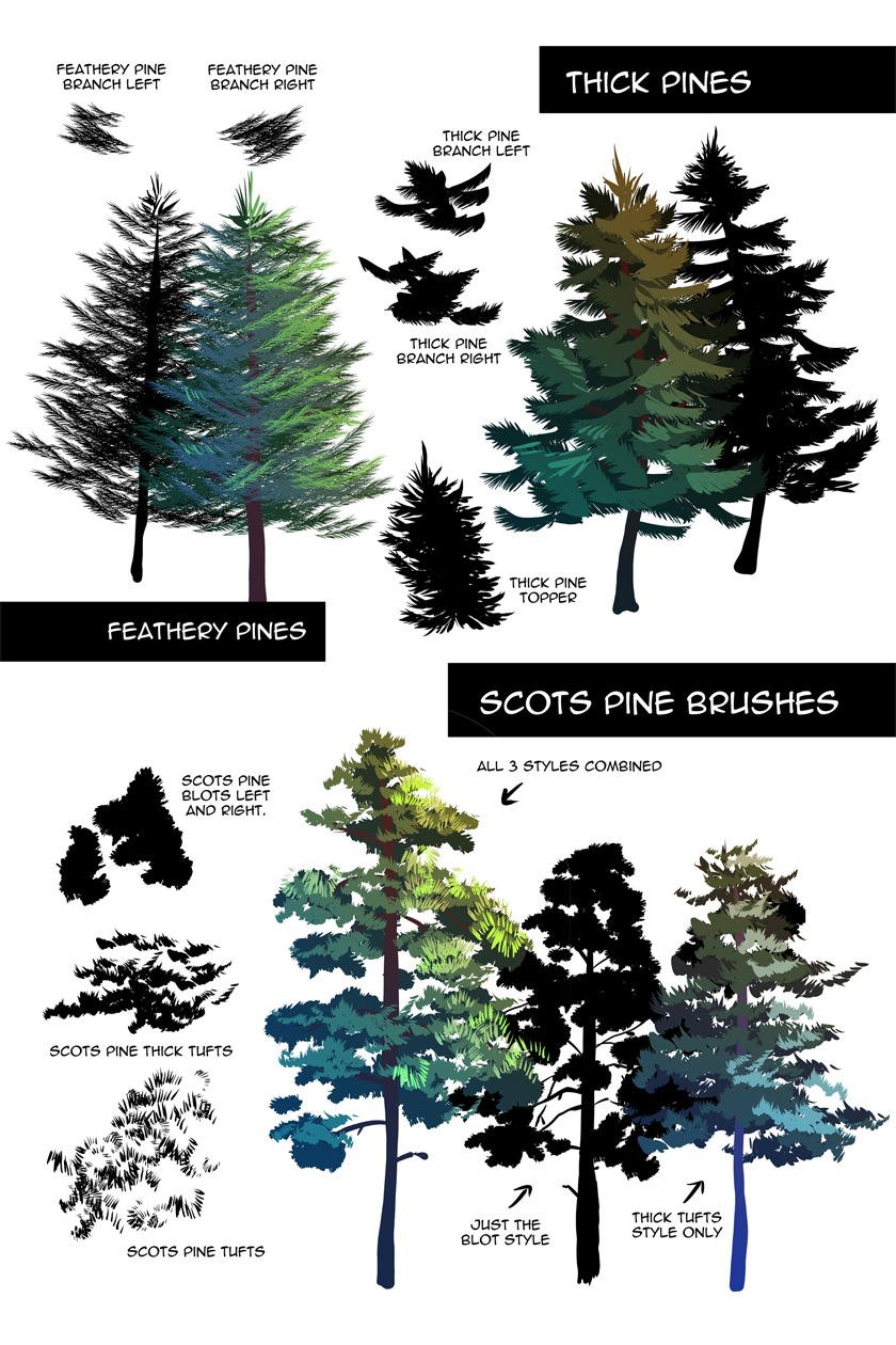 Pine Foliage Brushes for Clip Studio/Manga Studio 5