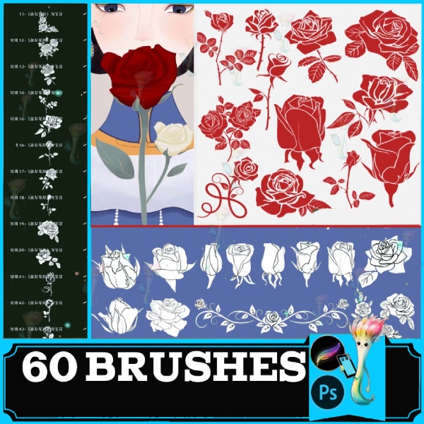 procreate brush ps brush rose plant silhouette flower flower tattoo tattoo embroidery illustration, Rose Flower Silhouette Procreate by best procreate brushes