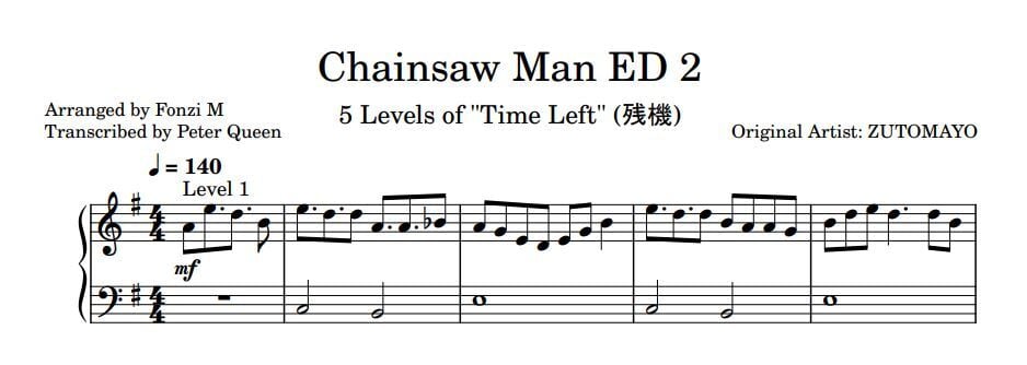 Zanki: TV-Size Version, Chainsaw Man Episode 2 ED (Playful Piano Solo)  Sheet music for Piano (Solo)