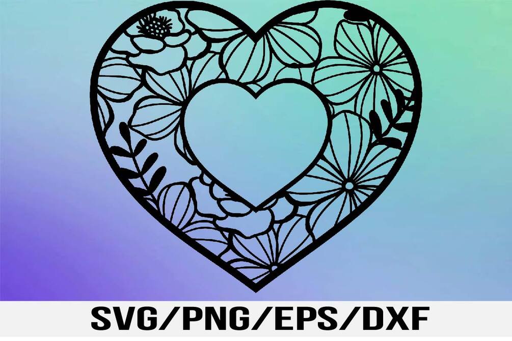 Floral heart frame svg cut file – flower heart frame svg