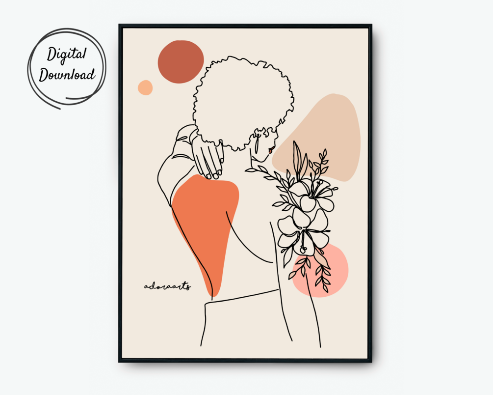 Black Woman Art, INSTANT DOWNLOAD, Flower Woman Art, Printable Art