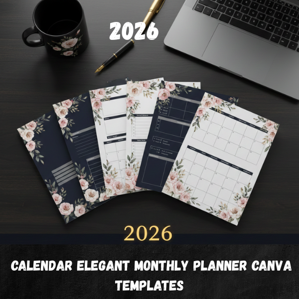 2026 Calendar Elegant Monthly Planner Canva Templates