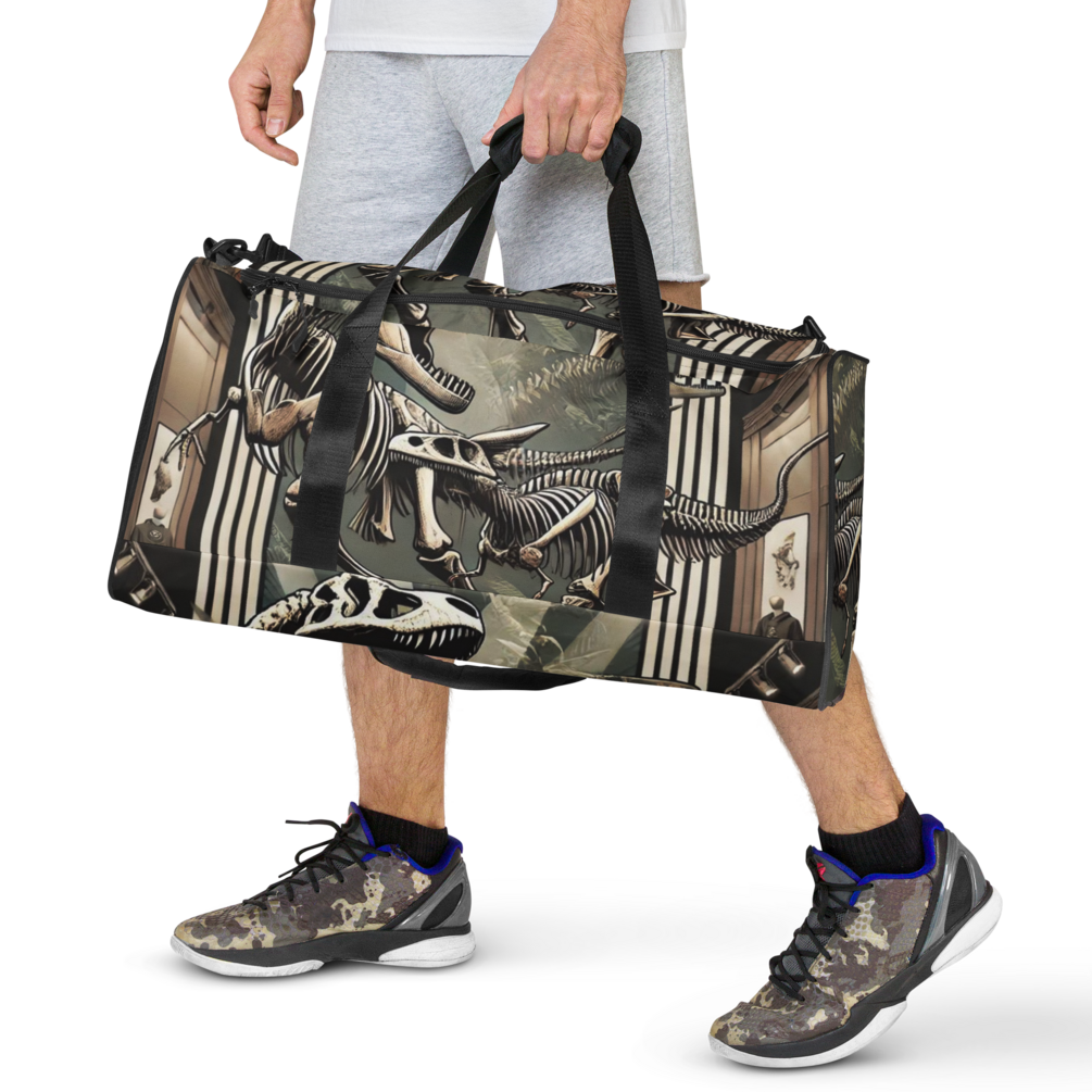 Dino Museum Duffel Bag - Vintage Fossil Design thumbnail