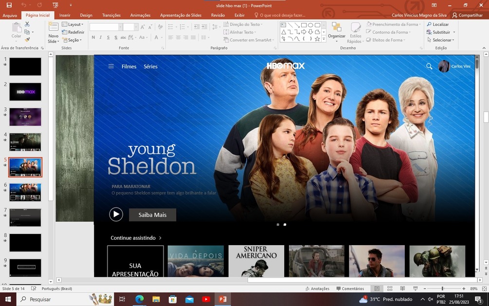 Template slide PowerPoint temático HBO MAX
