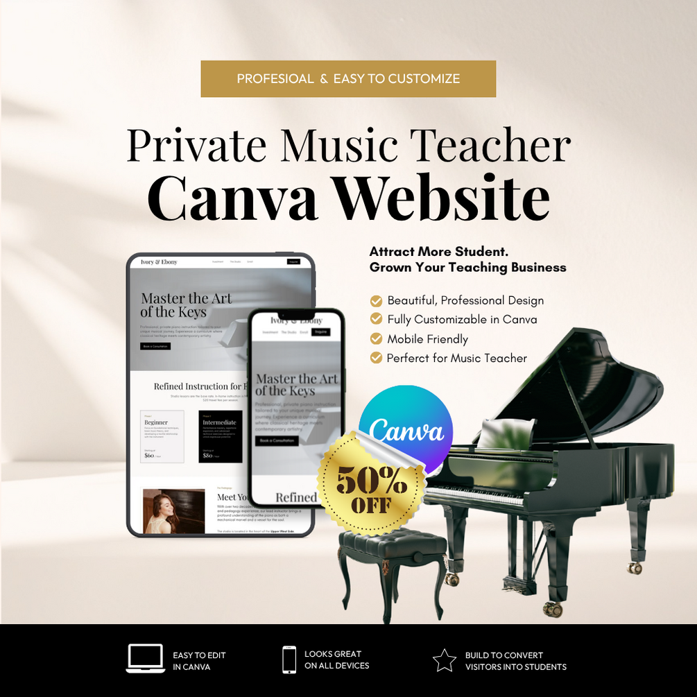 Canva Website Template for Music Tutor preview