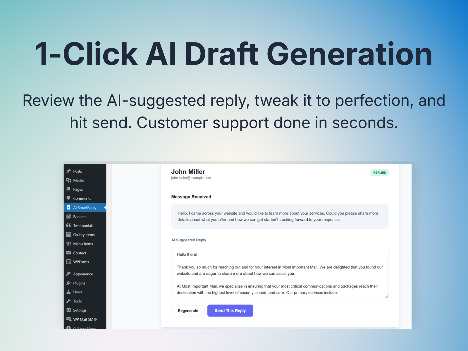 Screenshot 2 for AI SmartReply - Auto-Responder & Draft Generator Wordpress Plugin