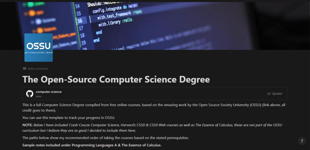 Notion Template - The Open-Source Computer Science Degree