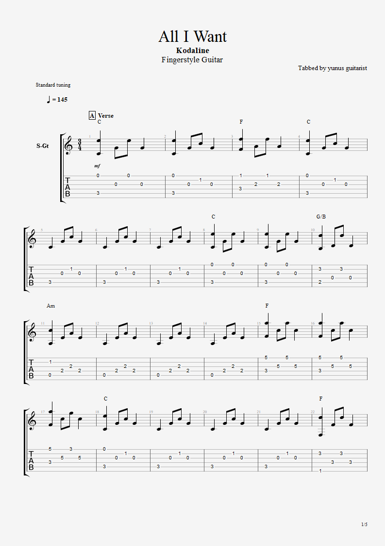 TAB. All I Want Kodaline