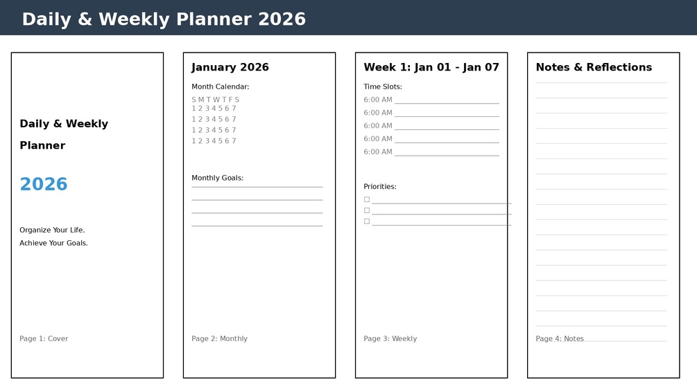 Daily & Weekly Planner 2026 - Printable PDF | Minimalist Design