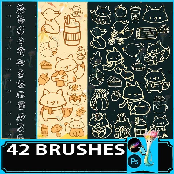 Procreate & Photoshop 42 Types Fox & Autumn Motif Brush Set | Cute・Animal・Seasonal Illustration Material by best procreate brushes