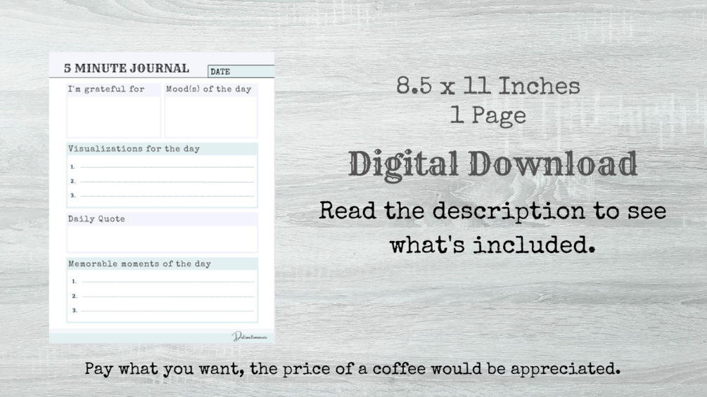 Digital Gratitude Journal, Printable 5 Minute Journal