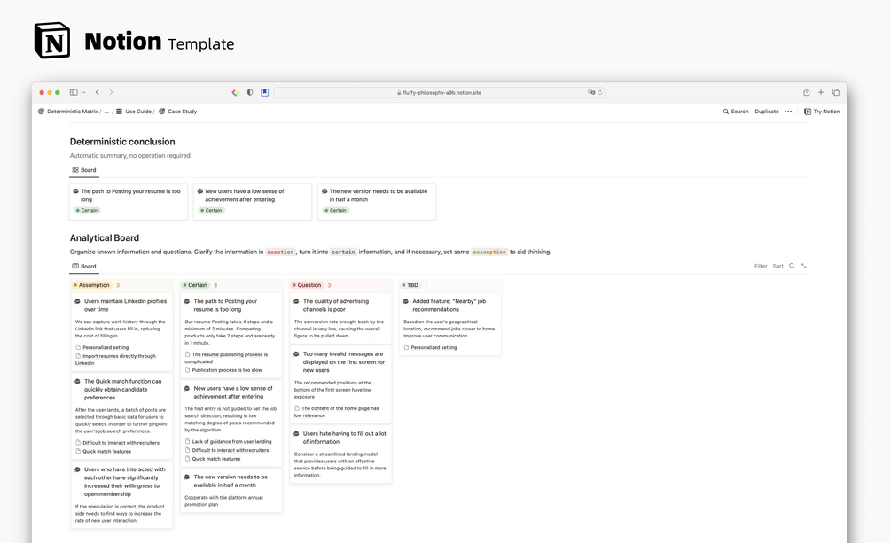 Use the Notion template to find the definiteness in your work