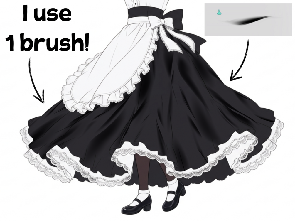 Anime dress shaded with a single fold brush