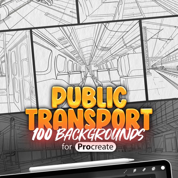 100 Procreate Public Transport Stamps Backgrounds Collection by ProCreativeBreeze