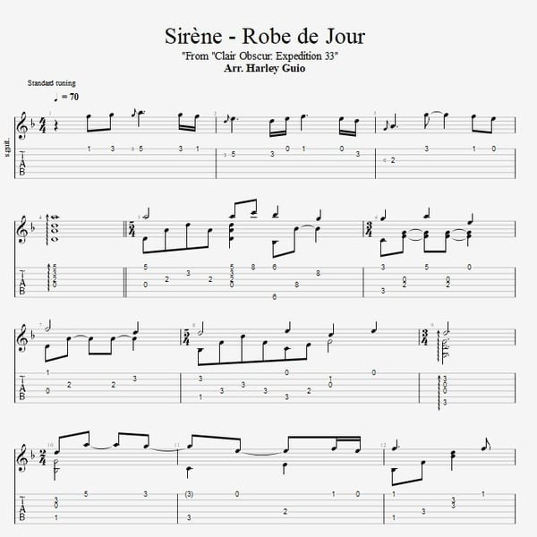 Sirène - Robe de jour (Clair Obscur: Expedition 33) fingerstyle guitar tab PDF by Harley Guio