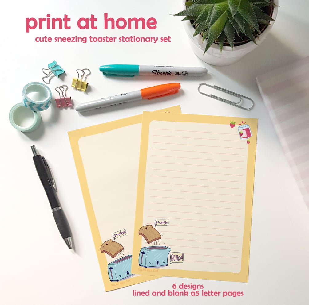 Cute Sneezing Toaster Letter Stationary // PRINT AT HOME