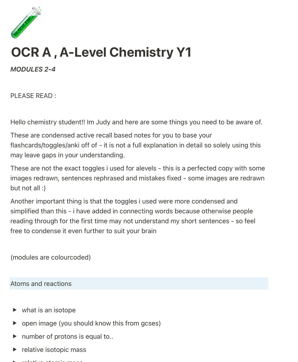 OCR A A-Level Chemistry - Notion Toggles - Modules 2-4