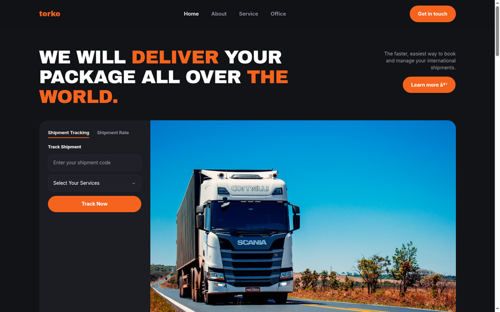 Animated desktop walkthrough of the Terke website