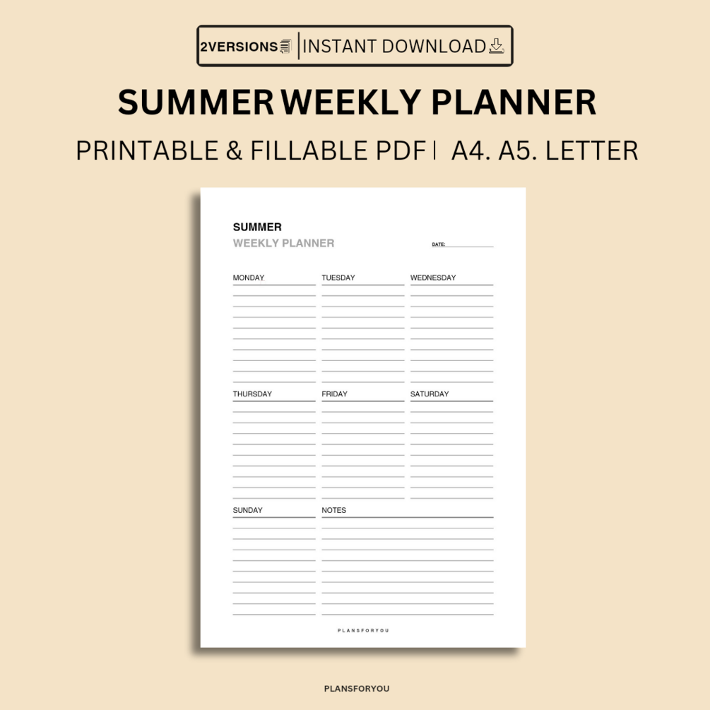 Summer Weekly Planner Printable , Weekly Planner , Weekly to do list ...