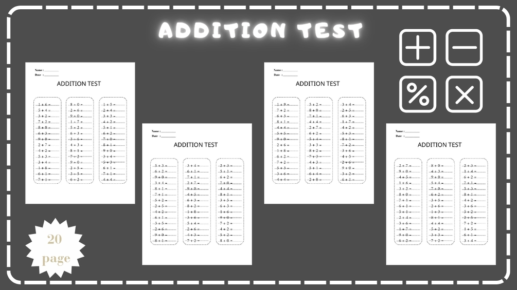 Addition test worksheets 20 pages of fun math practice for kids