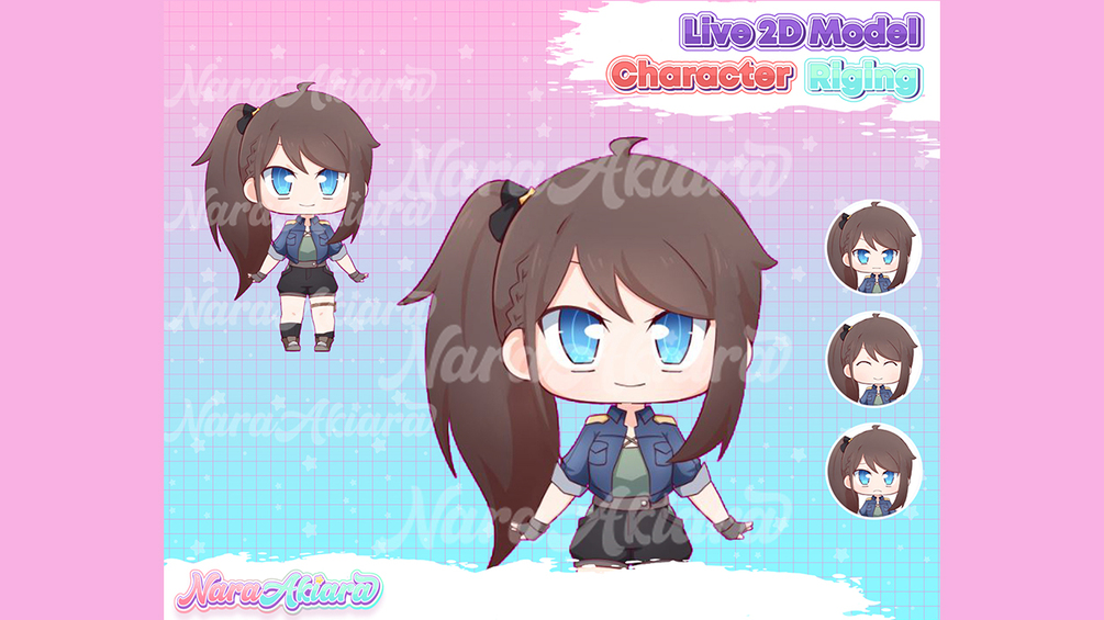 Vtuber Model and Rigging Chibi Girl With Brown Hair Braided Premade