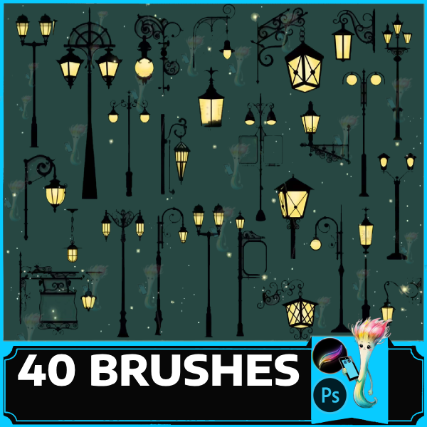 Procreate brush PS brush street lamp decoration outdoor lantern landscape lamp retro Chinese illustration garden lamp, photoshop by best procreate brushes