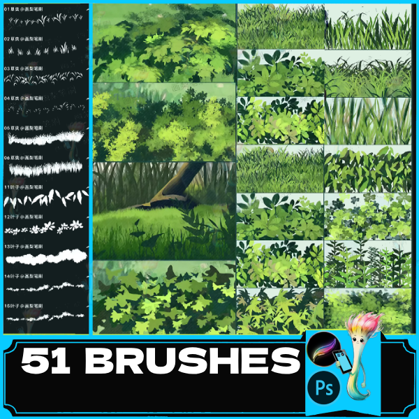 Nature Brush Set for Procreate, and for photoshop, grass, bybaobab, nature procreate by best procreate brushes