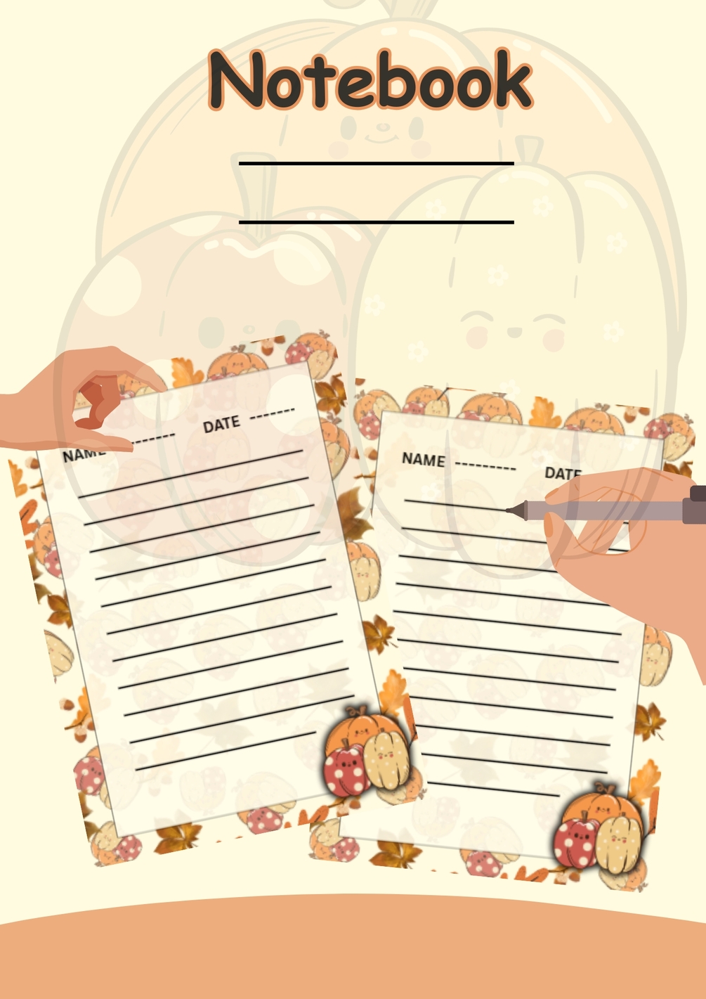 Printable Autumn Notebook- Pumpkin & Falling Leaves Design