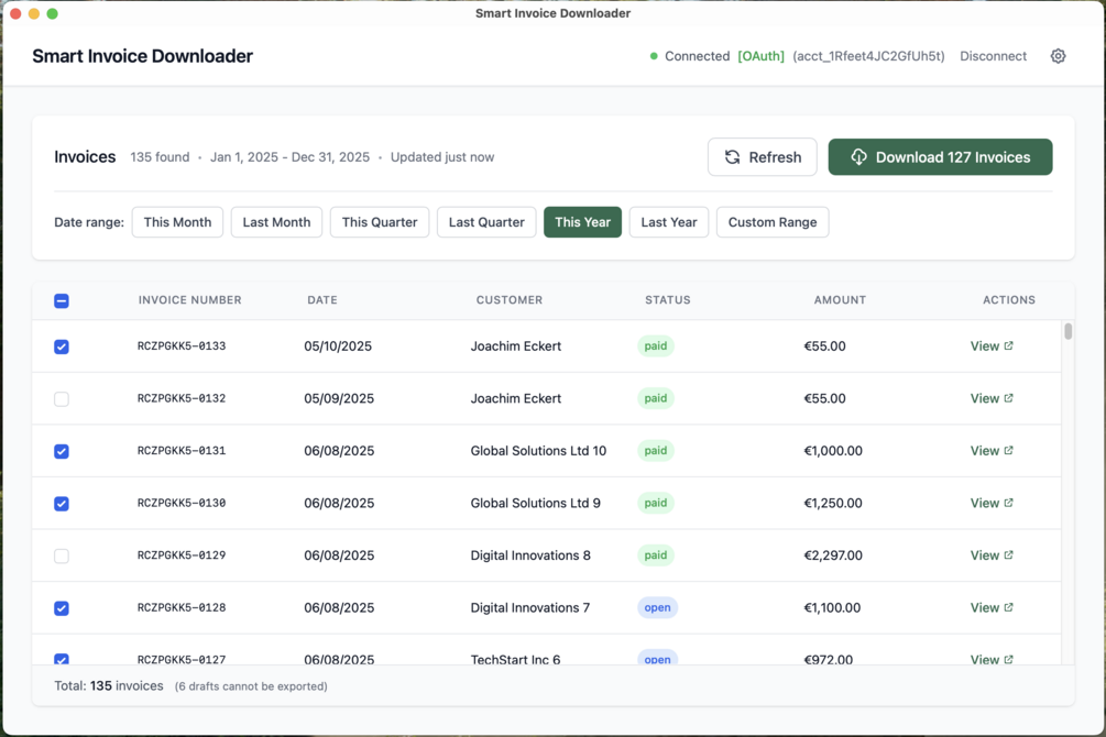 Smart Invoice Downloader (for Stripe) - Desktop App (Windows/Mac/Linux)
