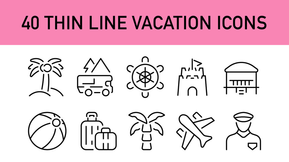 Travel & Vacation Line Icons – 40 Minimalist Vector Icons