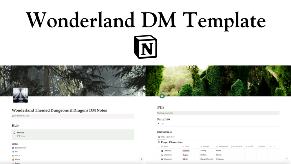 D&D Dungeon Master Notion Template (Wonderland Themed)