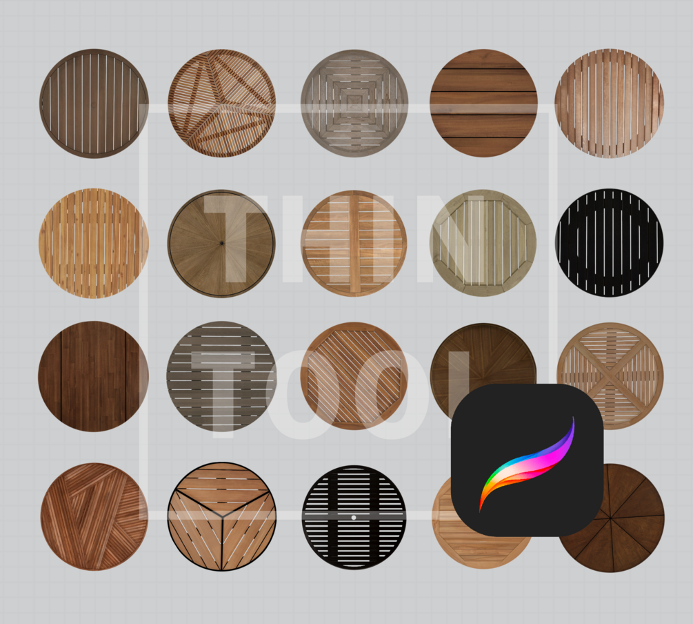 20 Round wooden tables for procreate