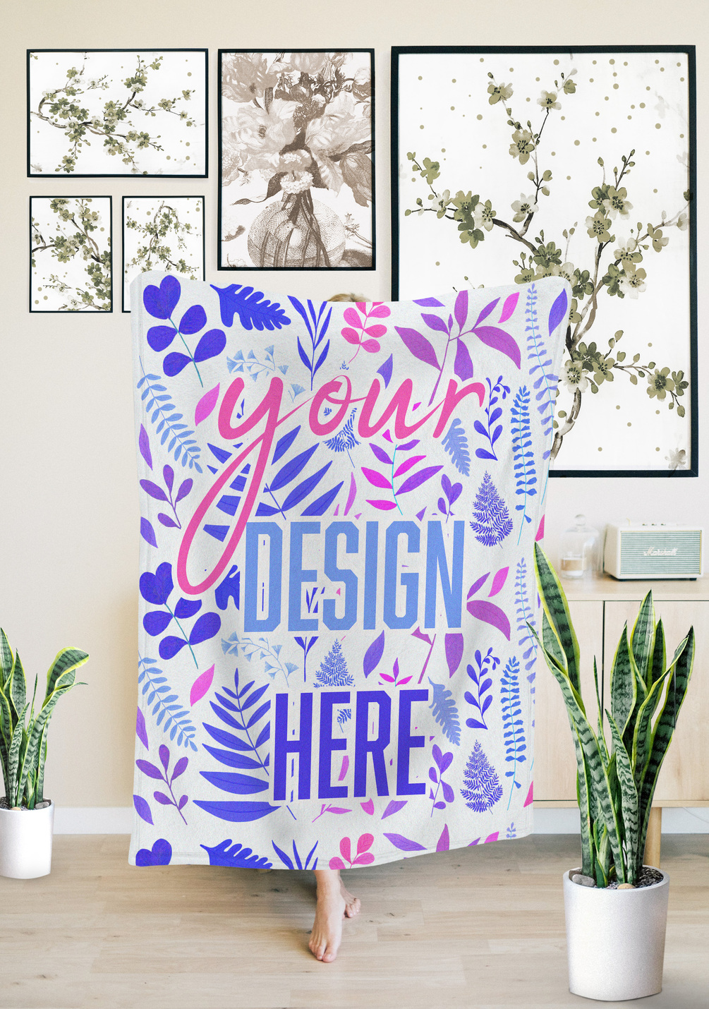 Fleece Blanket Mockup 50 x 60 inch Template, Woman Holding Blanket