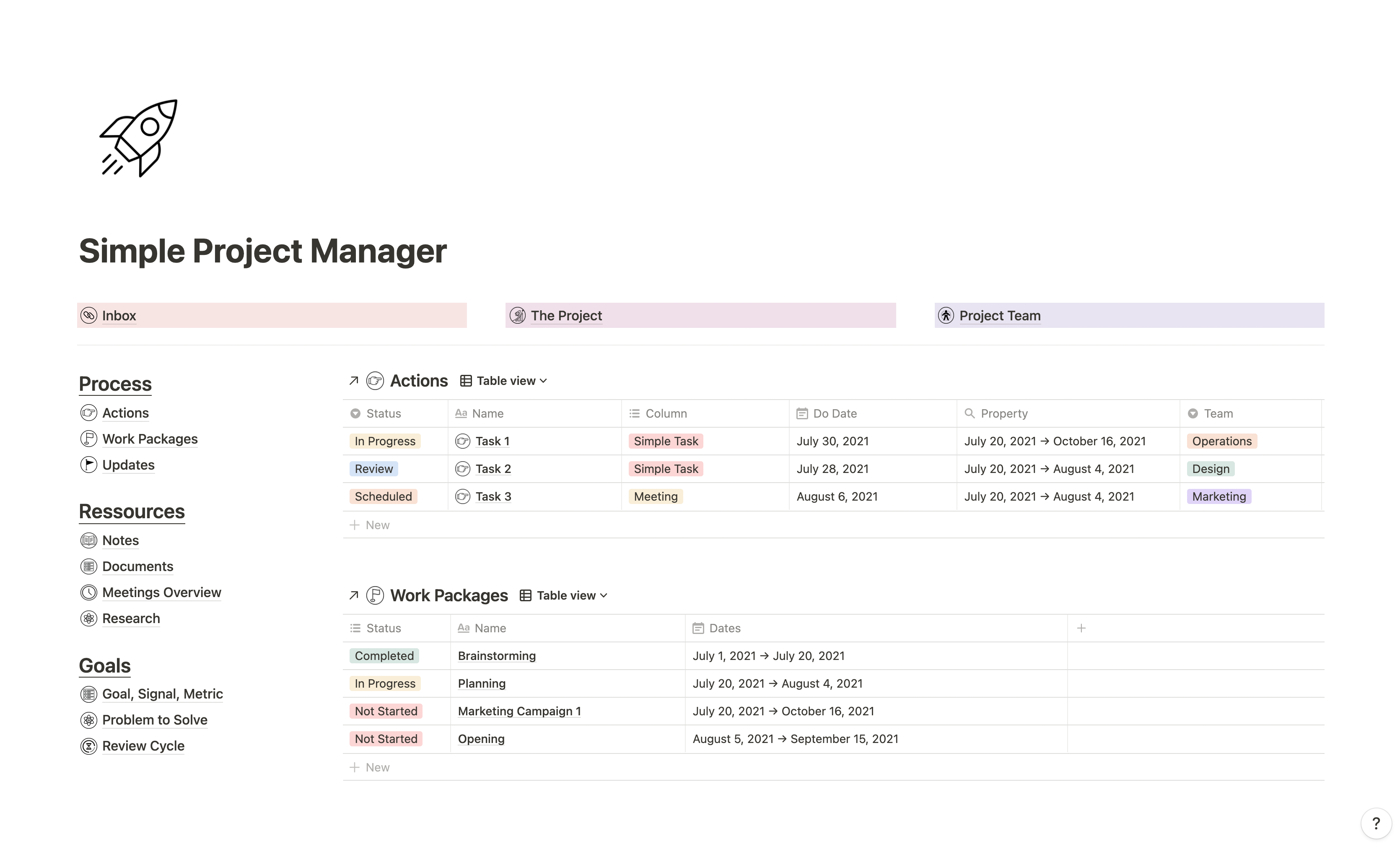 Notion Template Simple Project Manager Doodables