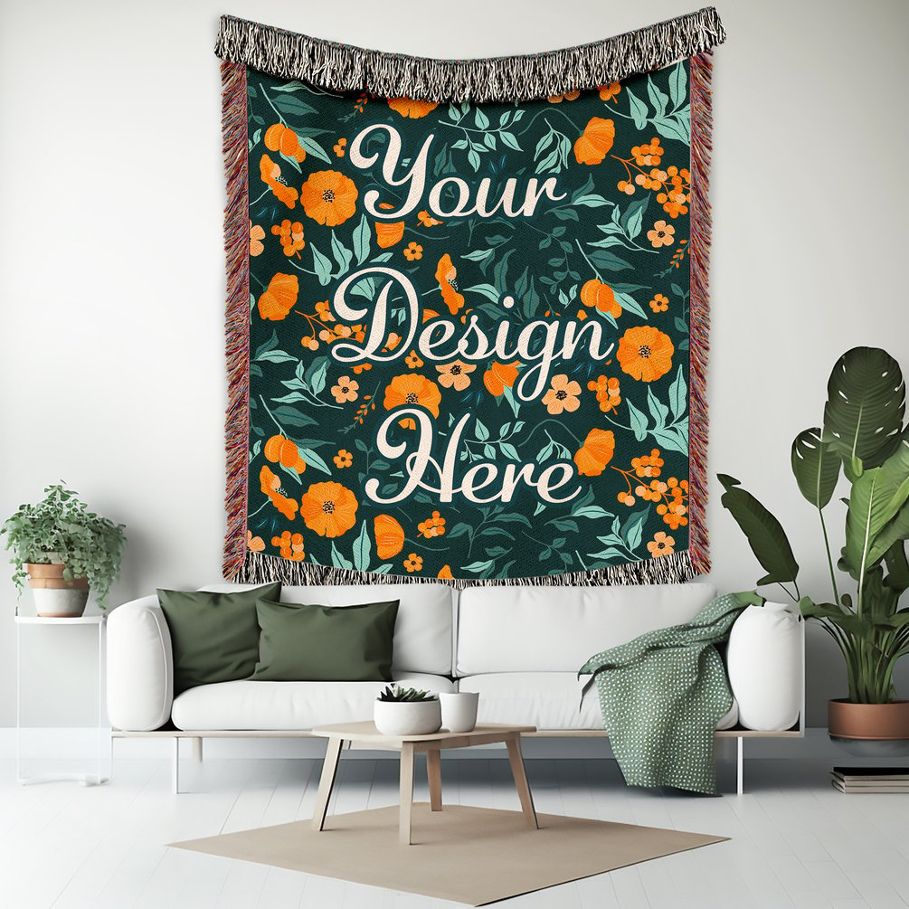 Large Woven Blanket Tapestry Mock Up | Jacquard Fringed Woven Throw ...