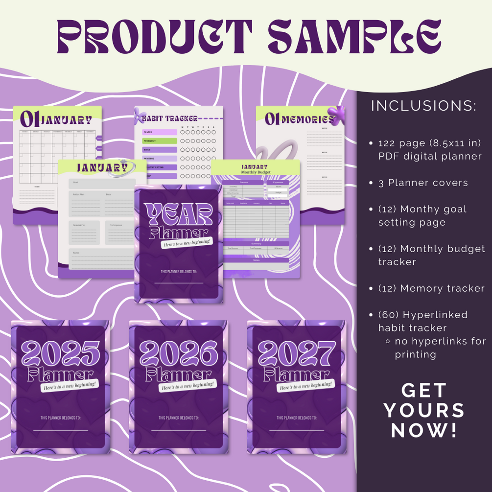 Printable undated year planner 122 page pdf