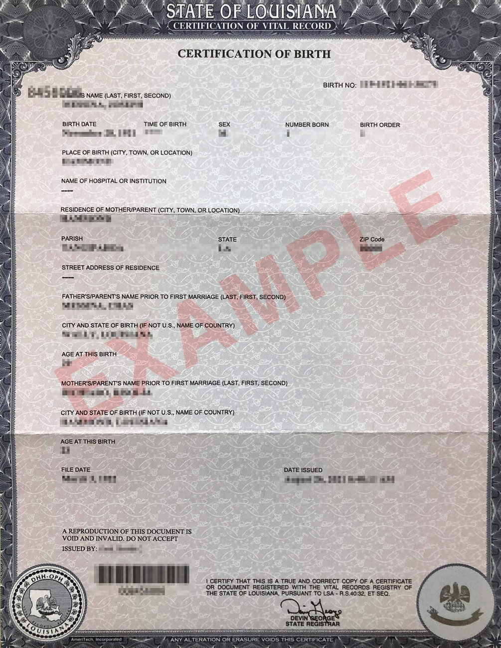 Louisiana State Birth Certificate Template Italian 