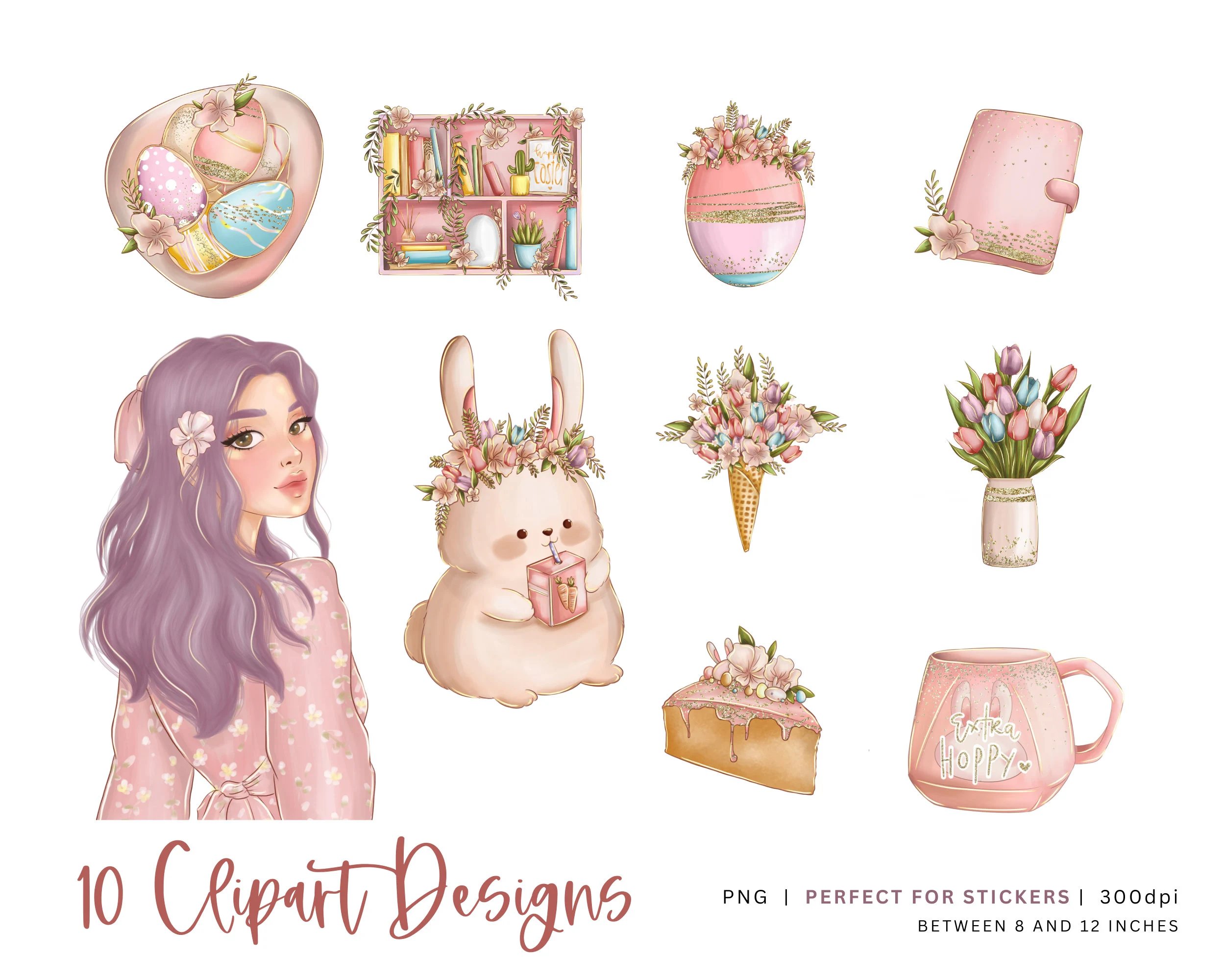 Springtime Splendor Easter Clipart: Hand-Drawn PNGs for Crafts, Decor ...
