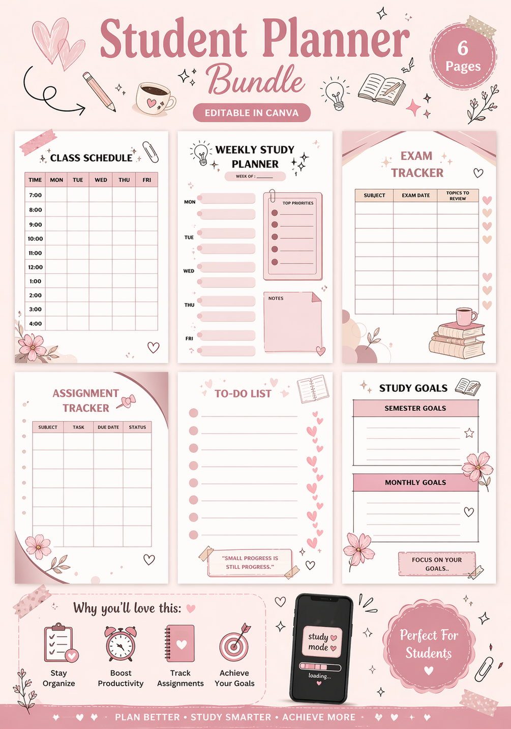 Student Planner Bundle (Editable Canva Template) – Study, Track & Stay ...