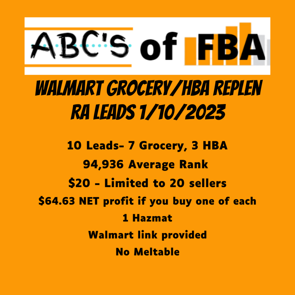 Walmart Grocery/HBA Replen RA Leads 1.10.23