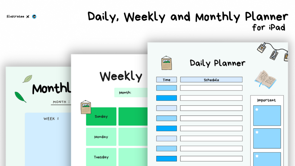 Daily weekly and monthly planners for ipad